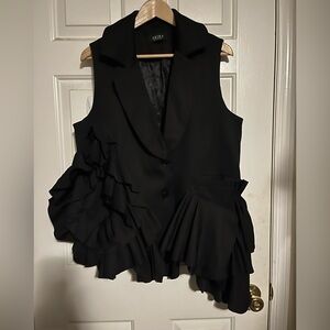 Akira black menswear vest with avant garde ruffles
